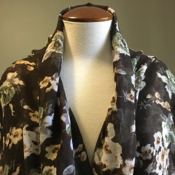 Large Voluminous Semi Sheer Tasseled Floral Scarf In Brown, Cream and Sage - Picture 8 of 14